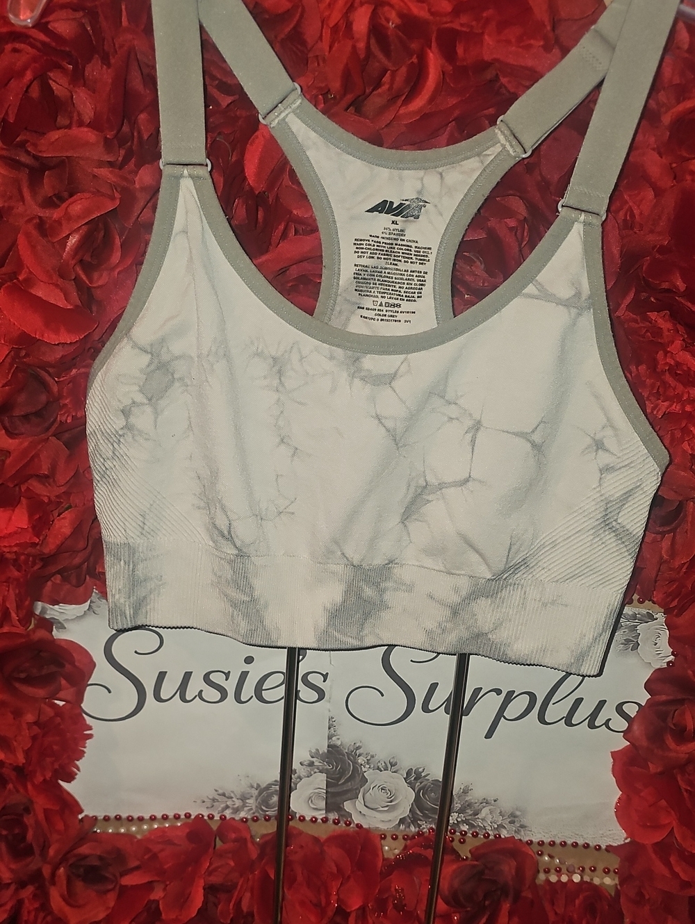 Avia Gray & White Marble Print Racerback Sports Bra Size Xlarge